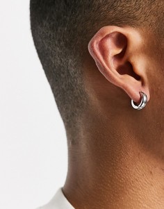 Серебристые серьги-кольца с маленькой рельефной полоской Topman-Серебряный