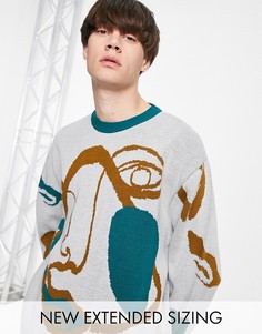 Вязаный oversized-джемпер с рисунком ASOS DESIGN-Разноцветный