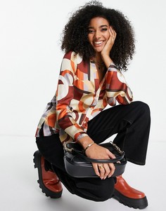 Атласная рубашка с геометрическим принтом ASOS DESIGN-Разноцветный