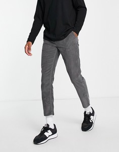 Укороченные брюки прямого кроя из вельвета темно-серого цвета New Look-Серый