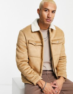 Коричневая замшевая куртка Bershka-Коричневый цвет