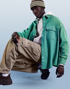 Зеленая рубашка в стиле extreme oversized с добавлением шерсти ASOS DESIGN-Зеленый цвет
