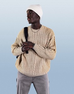 Вязаный oversized-джемпер с узором «косы» в стиле пэчворк ASOS DESIGN-Коричневый цвет