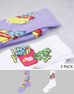 Набор из 2 пар носков с принтом Заботливых мишек с картофелем фри и хот-догами ASOS DESIGN-Фиолетовый цвет