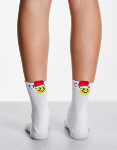 Белые носки до щиколотки с изображением улыбающегося Санта-Клауса ASOS DESIGN-Белый