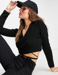 Укороченный вязаный кардиган черного цвета с запахом Topshop-Черный цвет