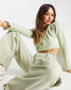 Шалфейно-зеленый трикотажный кардиган с запахом Topshop-Зеленый цвет