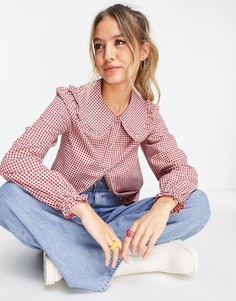 Рубашка в красную клетку с оборками на воротнике New Look-Красный