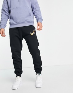 Джоггеры с манжетами и логотипом черного и золотистого цвета Nike-Черный цвет