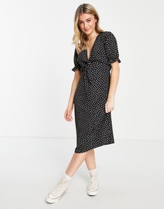 Чайное платье миди с узлом спереди в горошек Miss Selfridge-Разноцветный
