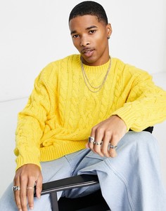 Плотный вязаный oversized-джемпер желтого цвета с узором «косы» ASOS DESIGN-Желтый