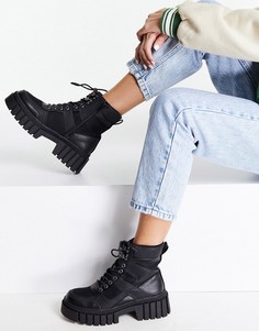 Черные походные ботинки на массивной подошве со шнуровкой ASOS DESIGN Abstract-Черный цвет