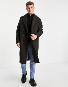Свободное пальто-кокон в клетку с добавлением шерсти Harry Brown-Коричневый цвет