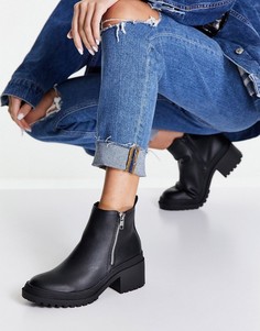 Черные ботинки с молнией сбоку на массивной подошве с каблуком New Look-Черный цвет