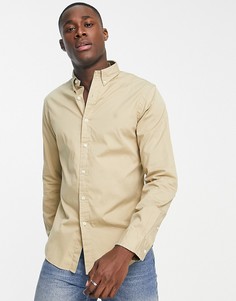 Светло-коричневая рубашка из саржи узкого кроя с маленьким логотипом Polo Ralph Lauren-Коричневый цвет