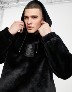 Черная куртка на подкладке из искусственного меха с капюшоном и логотипом Topman-Серый
