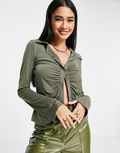 Облегающая трикотажная рубашка цвета хаки River Island-Зеленый цвет