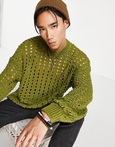 Темно-салатовый джемпер ажурной вязки ASOS DESIGN-Зеленый цвет
