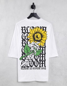 Белая футболка в стиле oversized с принтом подсолнуха на спине ASOS DESIGN-Белый