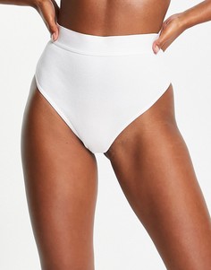 Белые трусики с высокой талией в рубчик из хлопка ASOS DESIGN Leanne-Розовый цвет