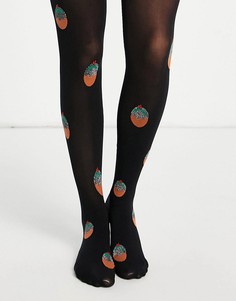 Черные новогодние колготки с блестками и изображением пудинга Pretty Polly-Черный цвет