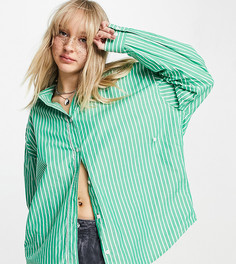 Oversized-рубашка свободного кроя в полоску с перекрестной отделкой COLLUSION-Зеленый цвет