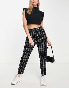 Суженные книзу строгие брюки в черно-белую клетку ASOS DESIGN-Черный цвет