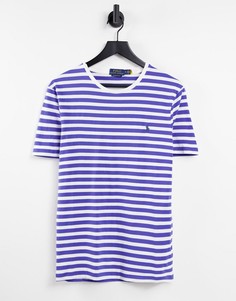 Футболка в сине-белую полоску с маленьким логотипом Polo Ralph Lauren-Голубой