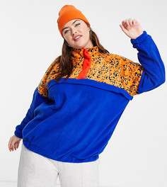 Флисовый oversized-свитшот с контрастной леопардовой вставкой Native Youth Plus-Разноцветный