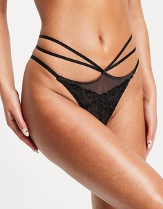 Черные стринги с цветочным кружевом и двойными ремешками Hunkemoller Luna-Черный цвет