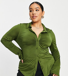 Облегающая приталенная рубашка с рюшами ASOS DESIGN Curve-Зеленый цвет