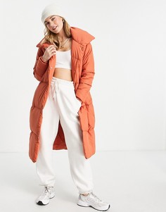 Оранжевое стеганое пальто макси в стиле oversized с поясом Threadbare Coral-Оранжевый цвет