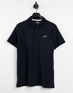 Футболка-поло из пике черного цвета с логотипом Hollister-Черный цвет