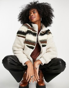 Флисовый топ цвета экрю со сквозной молнией и узором Object-Белый