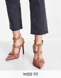 Бежевые туфли на высоком каблуке с заклепками для широкой стопы ASOS DESIGN Wide Fit Priyah-Светло-бежевый цвет