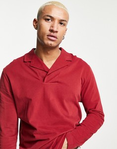 Поло бордового цвета с длинными рукавами и отложным воротником с запахом ASOS DESIGN-Красный