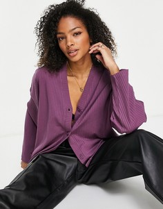 Трикотажный oversized-кардиган в рубчик фиолетового цвета из органического хлопка Monki-Фиолетовый цвет