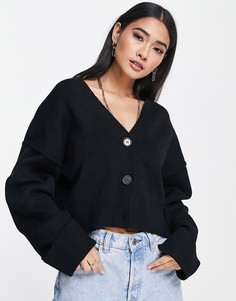 Укороченный вязаный кардиган черного цвета свободного кроя Topshop-Черный цвет
