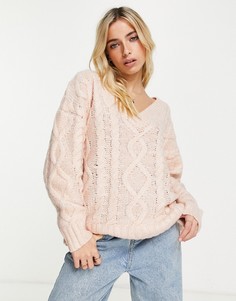 Розовый вязаный джемпер с V-образным вырезом Brave Soul-Розовый цвет