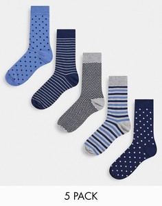 Набор из 5 пар темно-синих носков с геометрическим принтом New Look-Темно-синий
