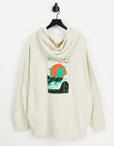 Oversized-худи бежевого цвета с принтом аиста на спине ASOS DESIGN-Светло-бежевый
