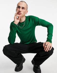 Зеленый облегающий лонгслив в рубчик с рукавами реглан ASOS DESIGN-Зеленый цвет