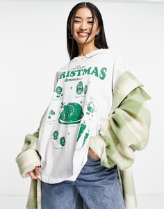 Белая новогодняя oversized-футболка с принтом "Ultimate Christmas Dinner" ASOS DESIGN-Белый