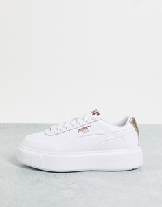 Белые кроссовки на платформе с розово-золотистой отделкой Puma Oslo Maja-Белый