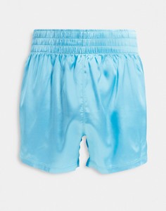 Голубые атласные боксеры с широким поясом ASOS DESIGN-Голубой