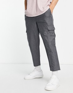 Серые широкие брюки карго укороченного кроя с узором «в елочку» Jack & Jones Intelligence-Серый