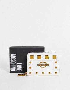 Белый маленький кошелек с застежкой-молнией по периметру Love Moschino