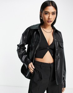 Oversized-рубашка из искусственной кожи черного цвета Vero Moda-Черный цвет