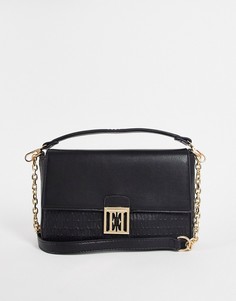 Черная сумка через плечо с золотистой цепочкой и откидным клапаном Elle-Черный цвет