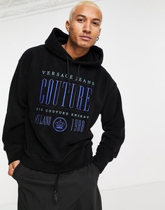 Oversized-худи черного цвета с вышитым логотипом Versace Jeans Couture-Черный цвет